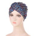Turbante blu navy con stampa africana e nodo a rosa 3D fatto a mano sulla fronte - Quadri Blu Notte
