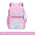 Pink waterproof school backpack for girls with cartoon unicorn and rainbow prints - Suitable for Grade 1-2 / Dreamy Pink Small