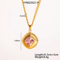 Detailansicht der quadratischen Goldkette mit rosa Zirkon und Spiralstruktur - Hellrosa Quadratische Halskette(YYN025021-P)