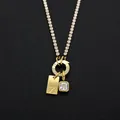 14K gold plated stainless steel necklace with rhinestone initial Z tag pendant - Letter Z (XNL0116)