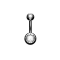 Classic curved belly button ring with double silver metal balls and clear round cubic zirconia - Style 19 (Basic Clear CZ)