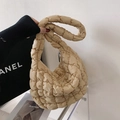 Chic beige quilted cloud shoulder bag with soft padded handle and zipper closure - Khaki