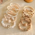 Neutral beige and brown elastic hair ties set with cute bear and smiley charms - 5# Beige & Khaki