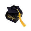 Detail of black graduation cap gift box with gold tassel and gold foil lettering - Black