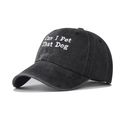 Berretto da baseball vintage in cotone nero lavato con ricamo Can I Pet That Dog - Nero