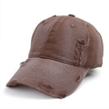 Distressed dark brown washed cotton baseball cap with retro vintage ripped details - Adjustable / Coffee