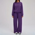 Women's dark purple two-piece sweatshirt and high-waist wide-leg sweatpants set - S / Deep Purple (Long Pants Set)