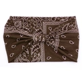 Dark brown paisley bohemian stretch cotton headband with twist knot design for women - Coffee Paisley