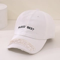 Detail of Paris Best embroidery and distressed Project patch on white cotton baseball cap - 52cm (Recommended 3-8 Years) / White