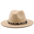 Classic beige wool fedora hat with a stylish zebra print leather band and metal buckle - M (56-58cm) / Beige