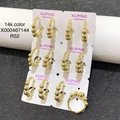 Set of 14K gold plated beaded hoop earrings displayed on a white jewelry card holder - 14K Gold Plated Beaded Hoop Earrings Set