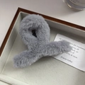 Cute gray plush shark hair claw clip for women's autumn and winter hairstyles - 8cmx5cm / Gray