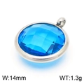 Blue faceted gemstone pendant detail with 14mm width and silver metal border - Silver Round Blue Gem Style (KLJ8236-Z)