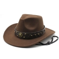 Chapeau de cowboy marron avec bande en cuir cloutée et cordon coupe-vent réglable - M(56-58cm) / Marron