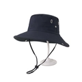Dark blue wide brim sun hat with adjustable chin strap for outdoor activities - Navy Blue