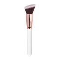 Angled blush brush with pink-tipped bristles, rose gold ferrule, and white handle - Angled Foundation Brush - White Handle (Concave Ferrule)