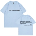 T-shirt bleu clair à manches courtes avec texte de motivation imprimé au dos - S / Hauts / Bleu clair
