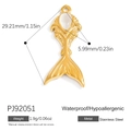 Golden stainless steel fishtail pendant with white stone inlay for ocean style DIY jewelry - Fishtail Design (PJ92051)