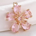 Pink crystal flower pendant with five petals and gold copper base for jewelry making - S116-09 Gold Pink Teardrop Flower