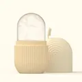 Silicone ice face roller in cream beige with textured wave design for facial cooling - Striped Model Yellow