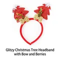 Christmas headband with red glitter trees, golden bows and festive berry decorations - TK52R Bow Red Berries Glitter Tree Red
