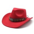 Detail of red wool felt cowboy hat featuring a leather band with vintage metal studs - M(56-58cm) / Red
