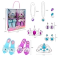 Detailansicht des DIY-Prinzessinnen-Schmucksets mit Maßen und bunten Spielzeug-Accessoires - Blau/Lila/SP02-2