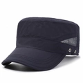 Dark blue quick-dry flat top military cap with breathable side mesh and curved brim - Adjustable / Navy Blue