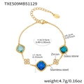 Golden stainless steel bracelet featuring blue glass stones and elegant zircon clover flowers - 16+5cm / Blue Zircon Bracelet