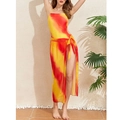 Women's two-piece beach set featuring red and yellow tie-dye swimsuit with matching sarong - S / Red-Yellow Gradient
