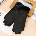 Gants tactiques thermiques noirs pour femmes en suédine avec nœud et poignets peluche - Taille unique / Daim Synthétique Nœud-Noir (Double Épais)