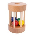 Montessori wooden rattle toy with colorful balls for infant sensory development - Natural Rolling Drum (Painted)