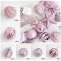 Dreamy pink Christmas ball ornaments set with sequins and pearls for holiday tree decoration - 6-Piece Set