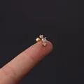 Gold stainless steel 16G cartilage stud earring with three curved cubic zirconia stones - Gold Three-Stone Ball Style (354-4#G)