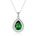 Collana in argento S925 con gemma verde a goccia e alone di cristalli bianchi lucidi - Argento 925 / Smeraldo