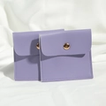 Pair of light purple PU leather jewelry pouches with golden snap button closures - 8*8cm / Dark Purple