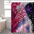 Detail eines 180x180cm Duschvorhangs mit Weihnachtsbaum aus rosa Perlen und Schneeflocken - 90*180cm / Grün-Rosa Perlen Weihnachtsbaum