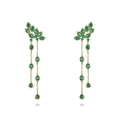 Luxurious gold drop earrings with green zircons and elegant tassel chains on white background - Green Zirconia (Gold Plated)