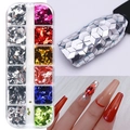 12-grid box of holographic laser nail art sequins with geometric diamond patterns - 12 Compartment Geometric Rhombus Sequins (LX02)