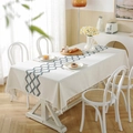 Waterproof rectangular tablecloth with blue geometric embroidery and fringe tassels - 140x100 / Embroidered Blue Gray Grid + Tassels