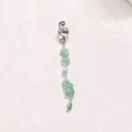 Detail view of silver textured ear cuff with hanging green natural stone pendant chains - Silver Base Dark Green Short