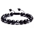 Handmade hematite and matte obsidian beaded bracelet with adjustable braided rope cord - Matte Beads with Hematite Woven Style