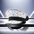 Detail of holographic geometric pattern and mirror finish on a cosplay captain hat - Adjustable / Plaid Laser Silver