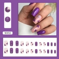 Professional detail view of purple heart pattern medium square press-on nails set W492 - Purple Heart (W492)