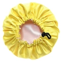Bonnet de nuit ajustable en satin double couche pour enfants, texture soie jaune et rose - Nouvelle Boucle Plate / Jaune