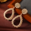 Fashionable gold plated geometric metal earrings with textured hammered finish for women - Gold (WEH3963)