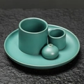 Morandi dark green ceramic aromatherapy incense burner set with tray and lid - Dark Green