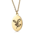 Oval gold stainless steel necklace with December birth flower holly engraving - December Holly (KN227557-Z)