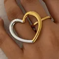 Exaggerated minimalist hollow heart ring in two-tone gold and silver finish - Gold + Silver (SB681)