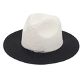 Detail of two-tone panama straw hat with cream woven crown and black brim contrast - One Size / White + Black